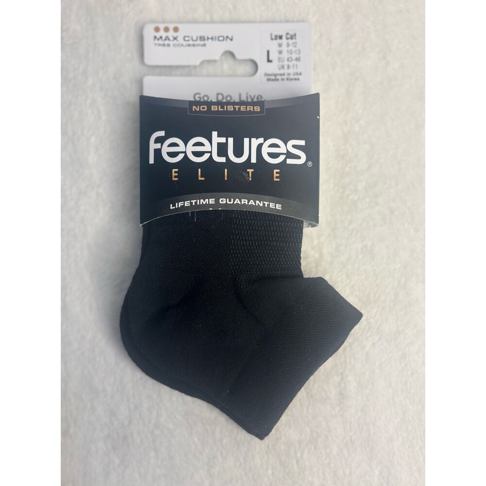 Feetures Elite Max Cushion Low Cut Black Large Socks NWTs (M 9-12 W 10-13)